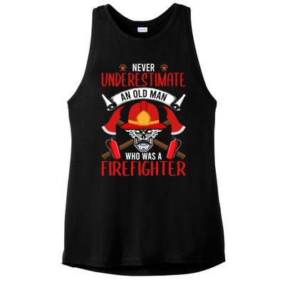 Never Underestimate An Old Who Was A Firefighter Gift Ladies PosiCharge Tri-Blend Wicking Tank