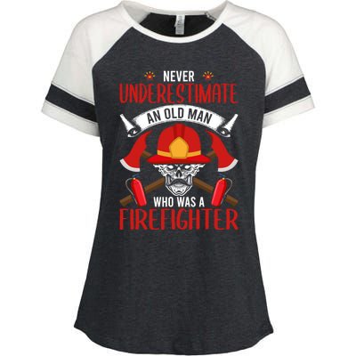 Never Underestimate An Old Who Was A Firefighter Gift Enza Ladies Jersey Colorblock Tee