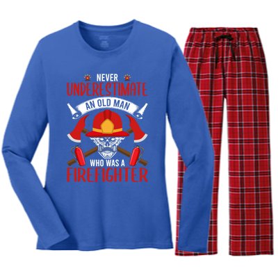 Never Underestimate An Old Who Was A Firefighter Gift Women's Long Sleeve Flannel Pajama Set 