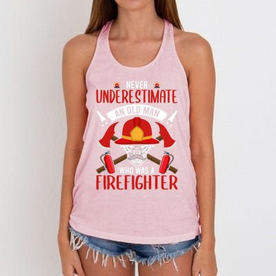 Never Underestimate An Old Who Was A Firefighter Gift Women's Knotted Racerback Tank