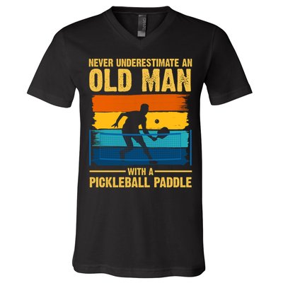 Never Underestimate An Old Man With A Pickleball Paddle V-Neck T-Shirt