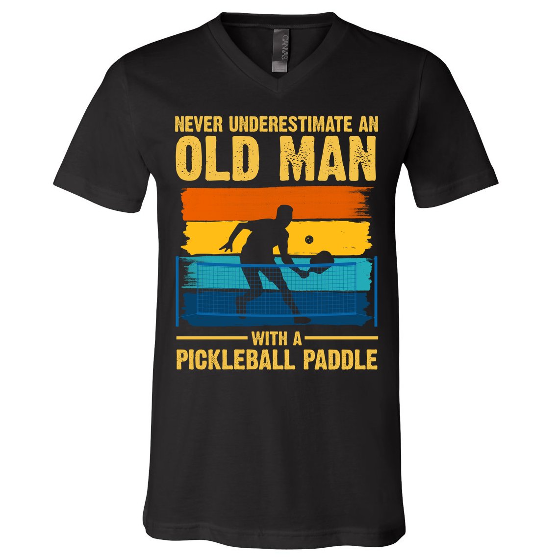 Never Underestimate An Old Man With A Pickleball Paddle V-Neck T-Shirt