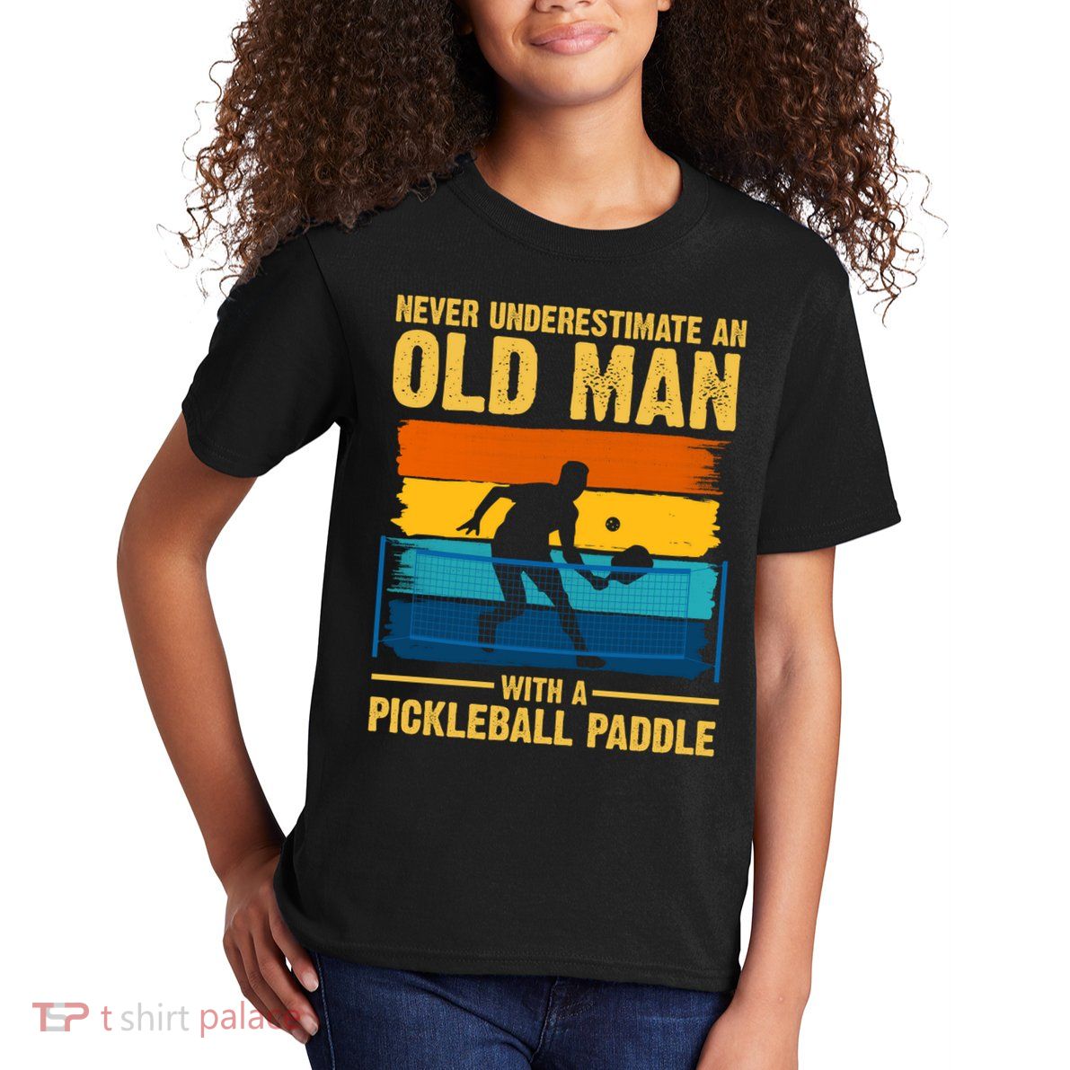Never Underestimate An Old Man With A Pickleball Paddle Kids T-Shirt