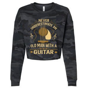 Never Underestimate An Old Man With A Guitar Acoustic Player Cropped Pullover Crew