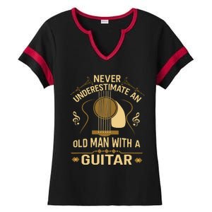 Never Underestimate An Old Man With A Guitar Acoustic Player Ladies Halftime Notch Neck Tee