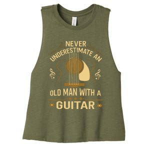 Never Underestimate An Old Man With A Guitar Acoustic Player Women's Racerback Cropped Tank