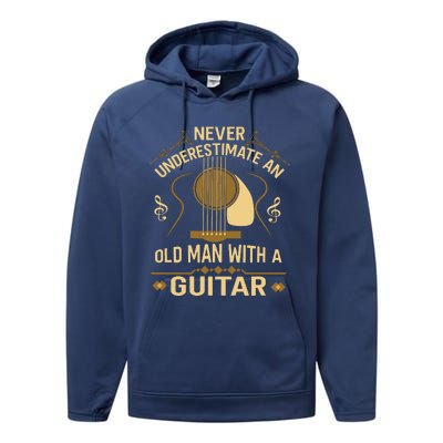 Never Underestimate An Old Man With A Guitar Acoustic Player Performance Fleece Hoodie