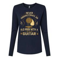 Never Underestimate An Old Man With A Guitar Acoustic Player Womens Cotton Relaxed Long Sleeve T-Shirt