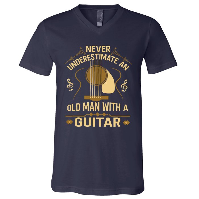 Never Underestimate An Old Man With A Guitar Acoustic Player V-Neck T-Shirt