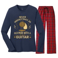 Never Underestimate An Old Man With A Guitar Acoustic Player Women's Long Sleeve Flannel Pajama Set 