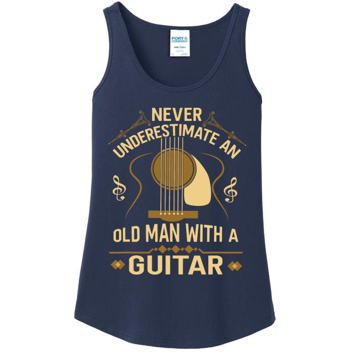 Never Underestimate An Old Man With A Guitar Acoustic Player Ladies Essential Tank