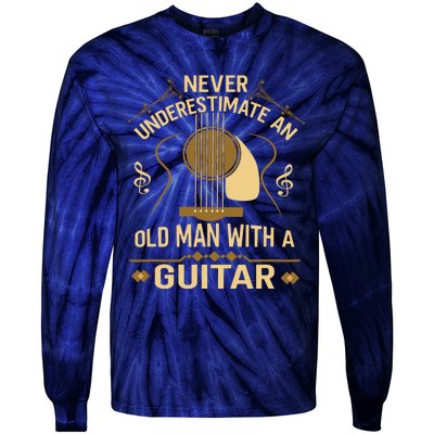 Never Underestimate An Old Man With A Guitar Acoustic Player Tie-Dye Long Sleeve Shirt