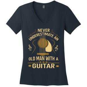 Never Underestimate An Old Man With A Guitar Acoustic Player Women's V-Neck T-Shirt