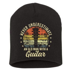 Never Underestimate An Old Man With A Guitar Player Short Acrylic Beanie