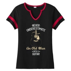 Never Underestimate An Old Man With A Guitar Guitarist Funny Ladies Halftime Notch Neck Tee