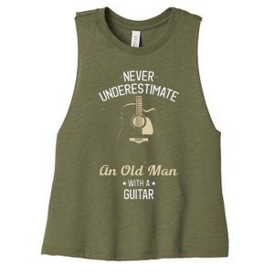 Never Underestimate An Old Man With A Guitar Guitarist Funny Women's Racerback Cropped Tank