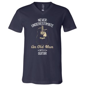 Never Underestimate An Old Man With A Guitar Guitarist Funny V-Neck T-Shirt