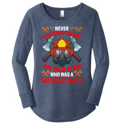 Never Underestimate An Old Who Was A Firefighter Retired Meaningful Gift Women's Perfect Tri Tunic Long Sleeve Shirt