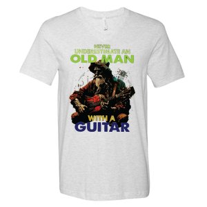 Never Underestimate An Old Man With A Guitar V-Neck T-Shirt