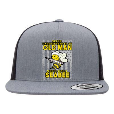 Never Underestimate An Seabee Old Man Sea Shipping Flat Bill Trucker Hat