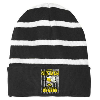 Never Underestimate An Seabee Old Man Sea Shipping Striped Beanie with Solid Band