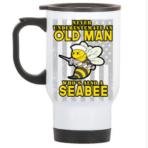 Never Underestimate An Seabee Old Man Sea Shipping Stainless Steel Travel Mug