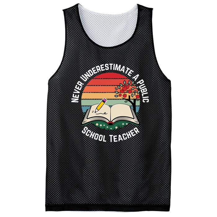 Never Underestimate A Public School Teacher Retro Vintage Mesh Reversible Basketball Jersey Tank