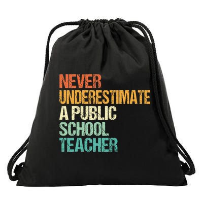 Never Underestimate A Public School Teacher Harris Walz 2024 Drawstring Bag