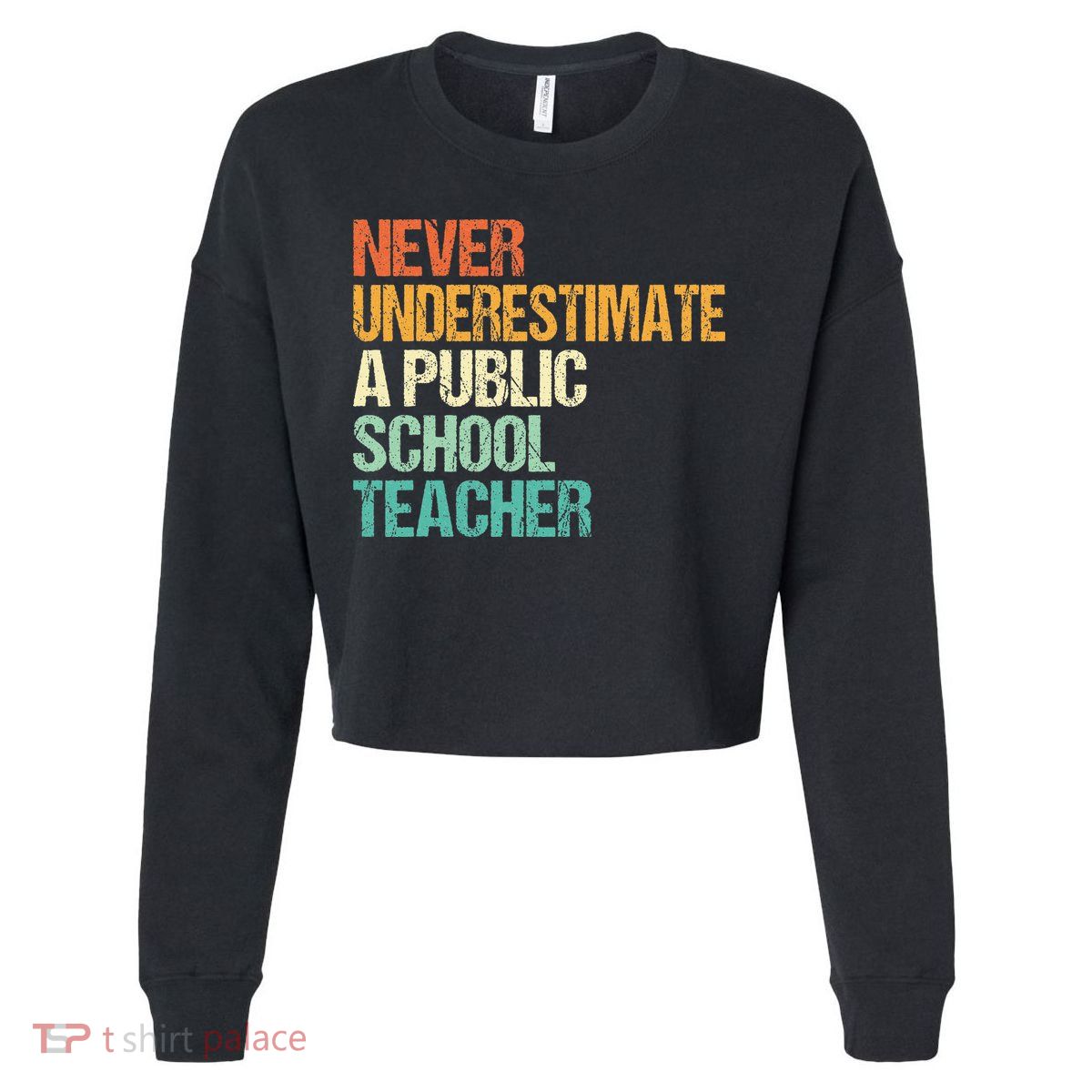 Never Underestimate A Public School Teacher Harris Walz 2024 Cropped Pullover Crew