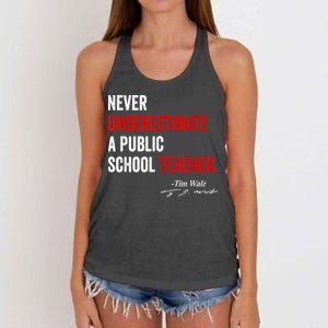 Never Underestimate A Public School Teacher Coach Quote Women's Knotted Racerback Tank