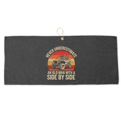 Never Underestimate An Old Man With A Side By Side Vintage Large Microfiber Waffle Golf Towel