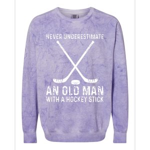 Never Underestimate An Old With A Hockey Stick Gift Colorblast Crewneck Sweatshirt