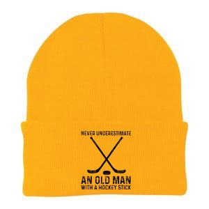 Never Underestimate An Old With A Hockey Stick Gift Knit Cap Winter Beanie