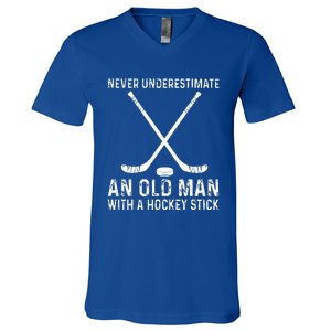 Never Underestimate An Old With A Hockey Stick Gift V-Neck T-Shirt