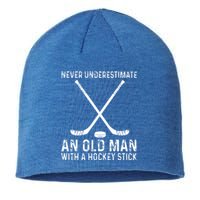 Never Underestimate An Old With A Hockey Stick Gift Sustainable Beanie