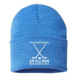 Never Underestimate An Old With A Hockey Stick Gift Sustainable Knit Beanie