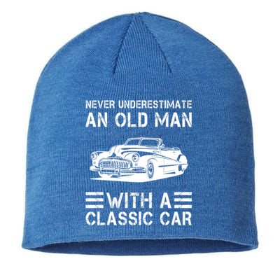 Never Underestimate An Old With A Classic Car Cute Gift Sustainable Beanie