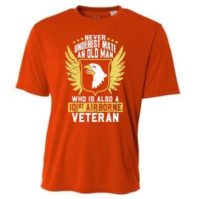 Never Underestimate An Old Man 101st Airborne Veteran Gift Cooling Performance Crew T-Shirt