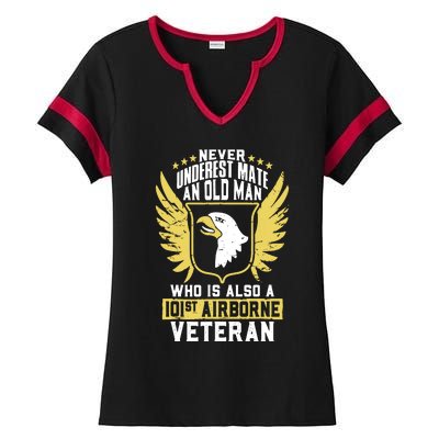 Never Underestimate An Old Man 101st Airborne Veteran Gift Ladies Halftime Notch Neck Tee