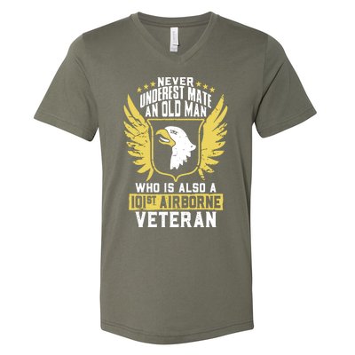 Never Underestimate An Old Man 101st Airborne Veteran Gift V-Neck T-Shirt