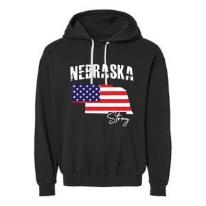 Nebraskastrong Usa America Flag Map Garment-Dyed Fleece Hoodie