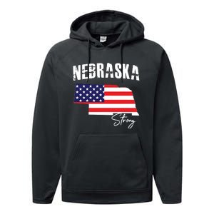 Nebraskastrong Usa America Flag Map Performance Fleece Hoodie