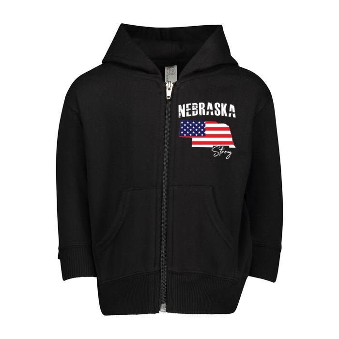 Nebraskastrong Usa America Flag Map Toddler Zip Fleece Hoodie