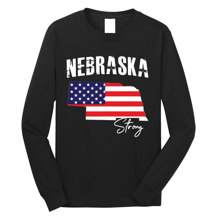 Nebraskastrong Usa America Flag Map Long Sleeve Shirt