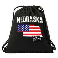 Nebraskastrong Usa America Flag Map Drawstring Bag