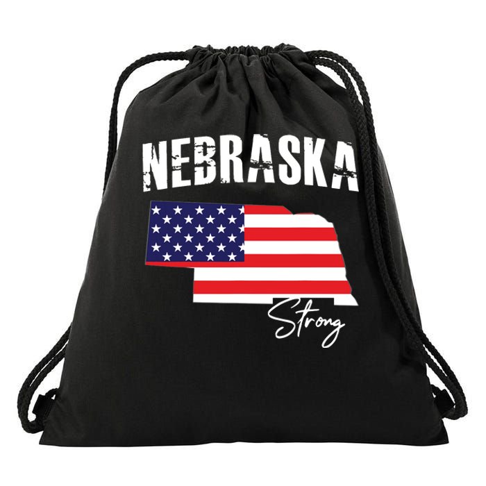 Nebraskastrong Usa America Flag Map Drawstring Bag