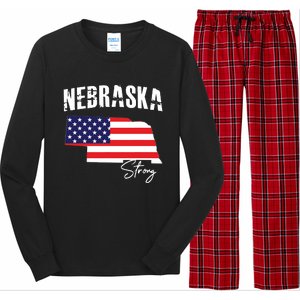 Nebraskastrong Usa America Flag Map Long Sleeve Pajama Set