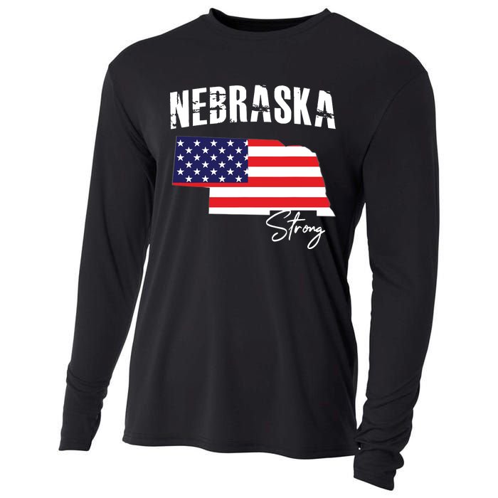 Nebraskastrong Usa America Flag Map Cooling Performance Long Sleeve Crew