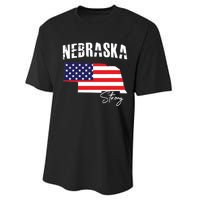 Nebraskastrong Usa America Flag Map Performance Sprint T-Shirt