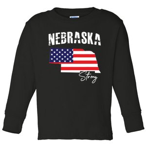 Nebraskastrong Usa America Flag Map Toddler Long Sleeve Shirt